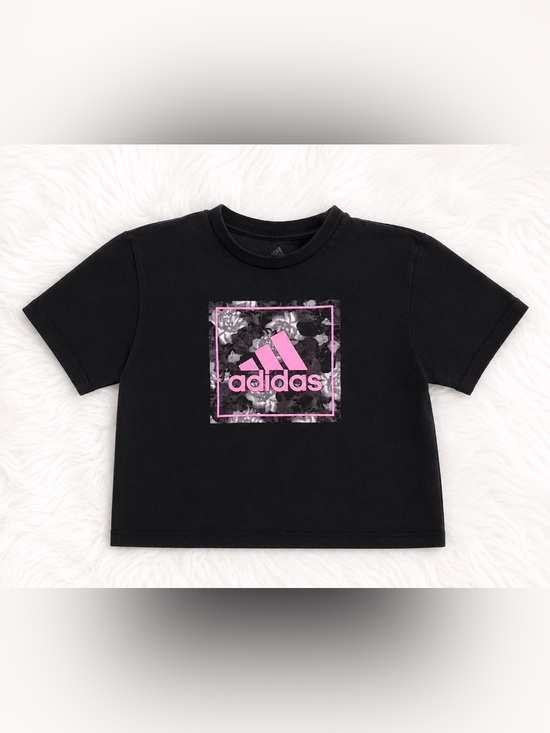 adidas Tops - Adidas Women’s XS Black Cropped Graphic Tee | Pink Logo Athletic Athleisure Crop